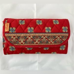 Maggi Barnes Wallet on a String, Quilted Fabric, Long, Tri-fold, Red Print